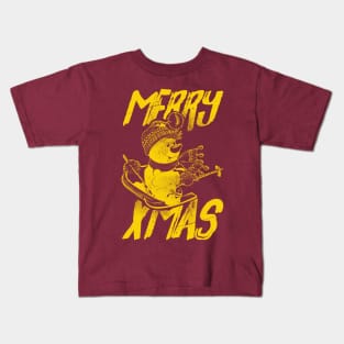 Skiing Snowman - Merry Xmas - Gold Kids T-Shirt